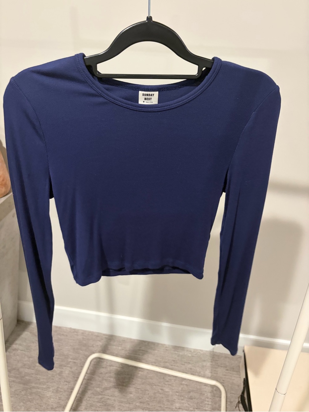 Sunday Best Navy Ribbed Long-Sleeve Crop Top
